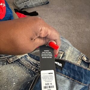 Fashion Nova Embellished Straight Leg Jeans and Bra top